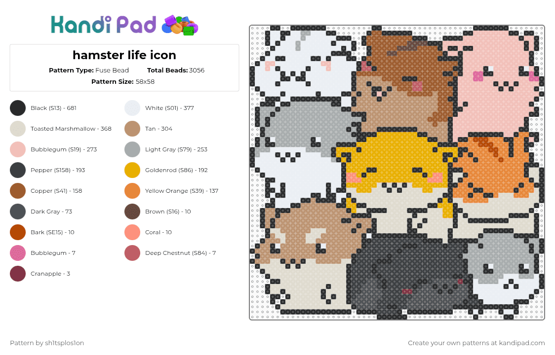 hamster life icon - Fuse Bead Pattern by sh1tsplos1on on Kandi Pad - orange,beige,gray,videogame,pet,cute,hamster