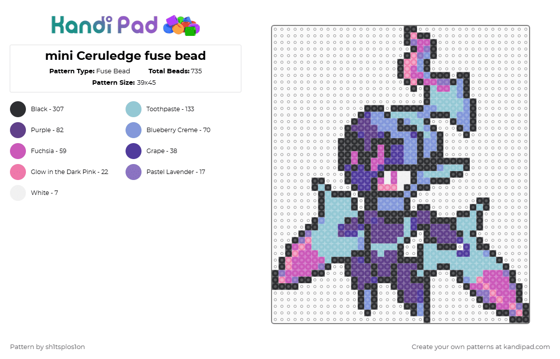 mini Ceruledge fuse bead - Fuse Bead Pattern by sh1tsplos1on on Kandi Pad - purple,light blue,pokemon,ceruledge,pink,blue,teal