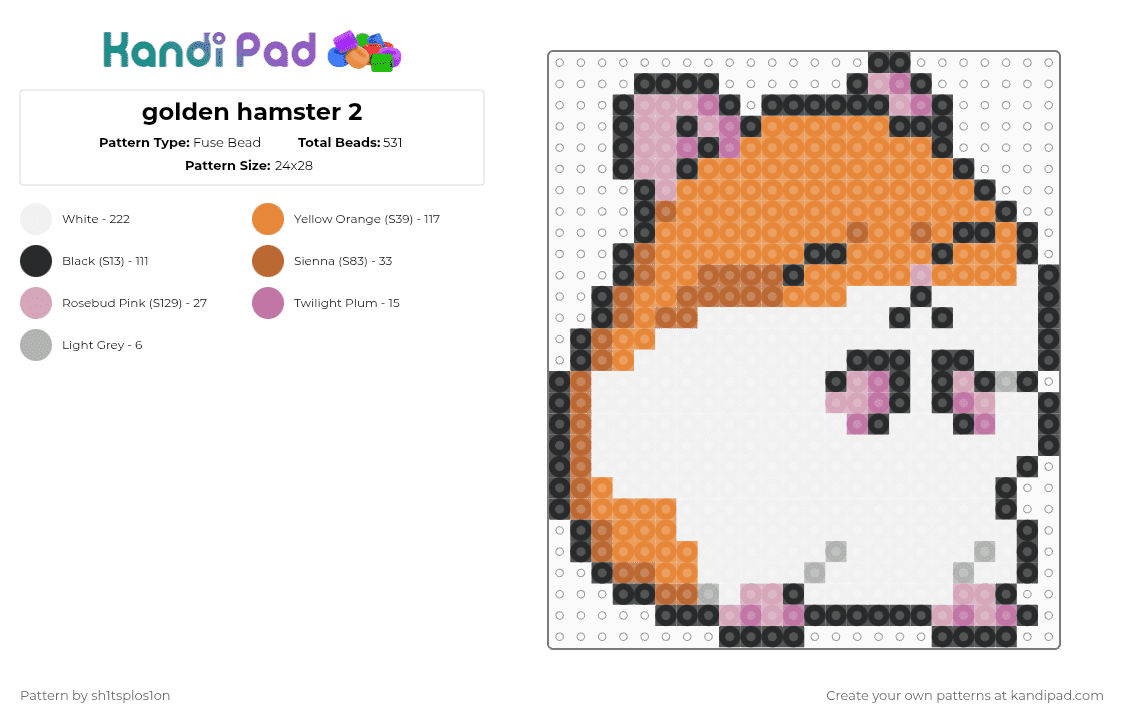 golden hamster 2 - Fuse Bead Pattern by sh1tsplos1on on Kandi Pad - white,orange,hamster,pet