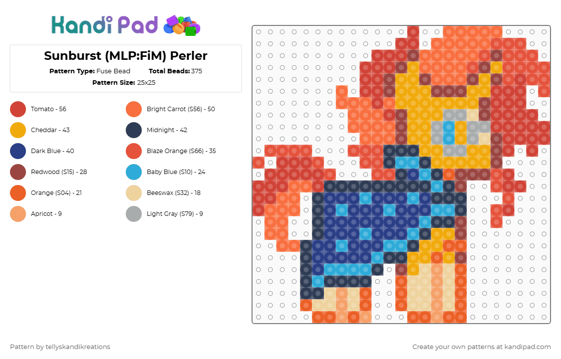 Sunburst (MLP:FiM) Perler - Fuse Bead Pattern by tellyskandikreations on Kandi Pad - red,orange,mlp,my little pony,sunburst,mlpfim