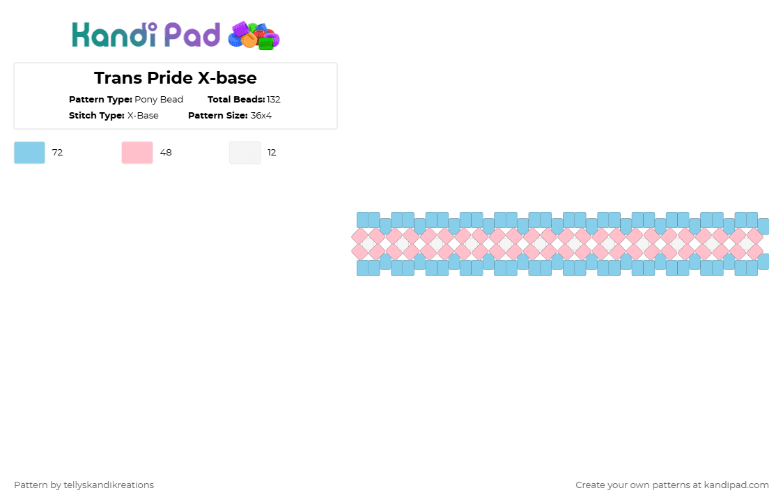 Trans Pride X-base - Pony Bead Pattern by tellyskandikreations on Kandi Pad - light blue,pink