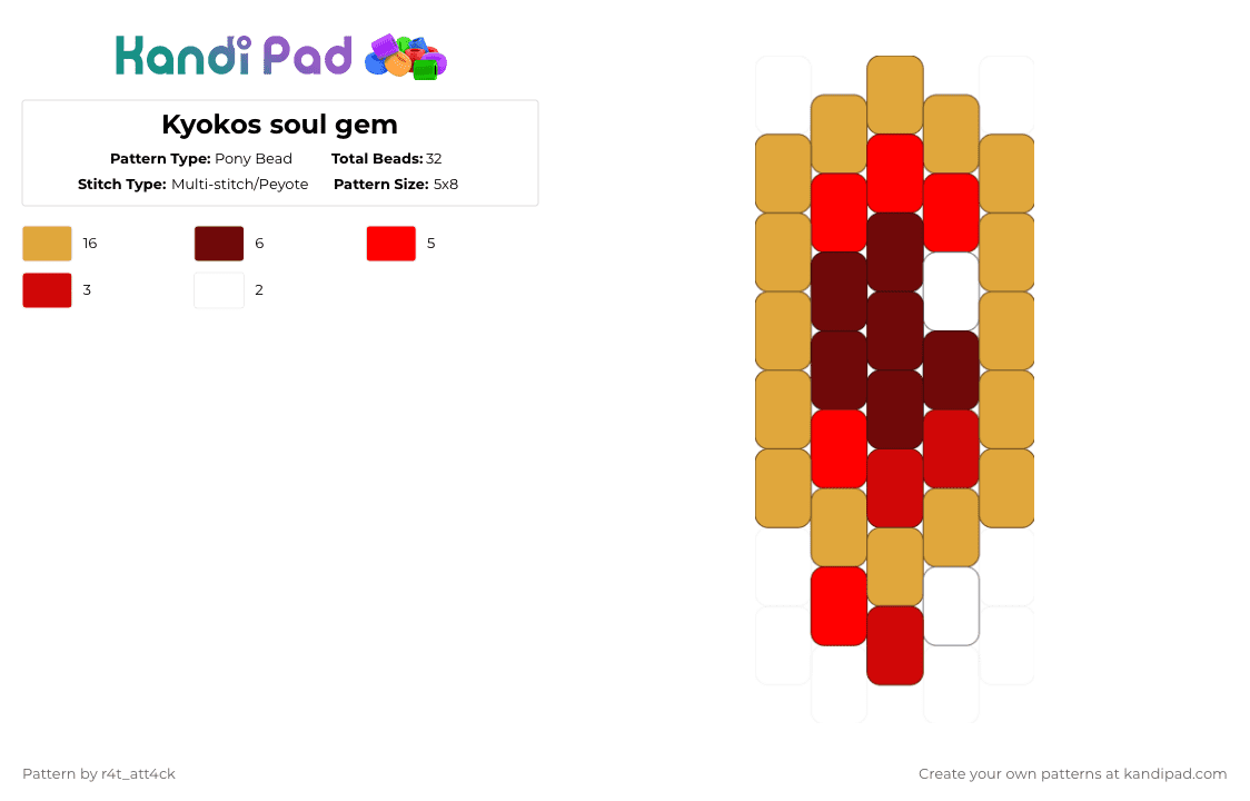 Kyoko’s soul gem - Pony Bead Pattern by r4t_att4ck on Kandi Pad - orange,kyoko,puella magi madoka magica,pmmm,madoka,sakura kyoko,soul gem,magical girl,madoka magica