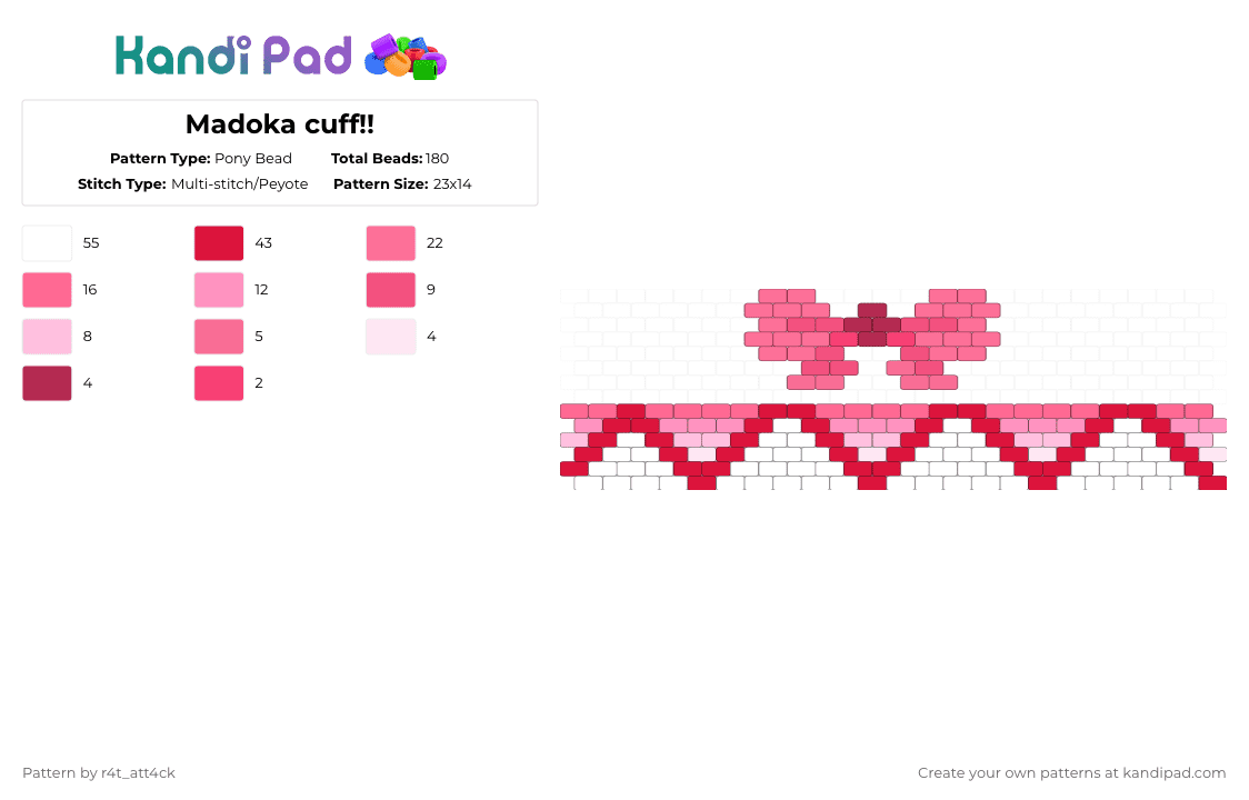 Madoka cuff!! - Pony Bead Pattern by r4t_att4ck on Kandi Pad - pink,red,madoka,kaname madoka,madoka magica,pmmm,puella magi madoka magica,madoka cuff,madoka kaname