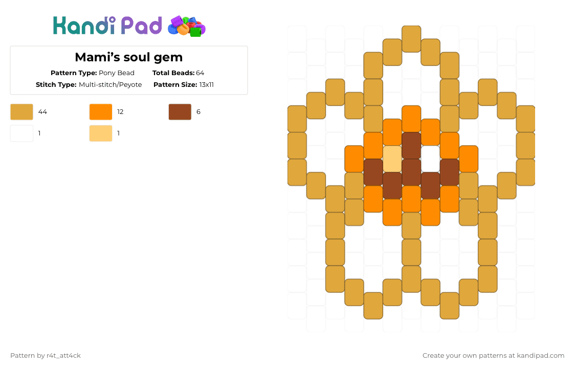 Mami’s soul gem - Pony Bead Pattern by r4t_att4ck on Kandi Pad - orange,mami,tomoe mami,puella magi madoka magica,pmmm,soul gem,madoka magica,madoka,mahou shoujo madoka magica
