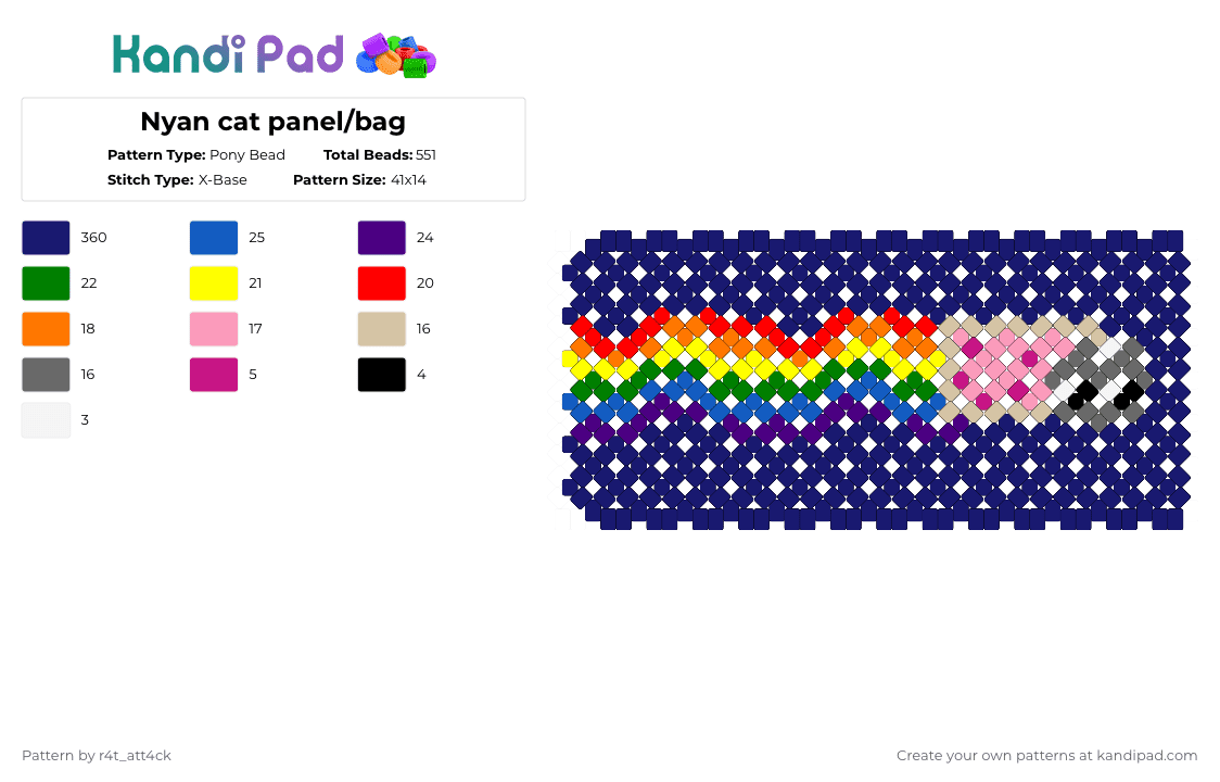 Nyan cat panel/bag - Pony Bead Pattern by r4t_att4ck on Kandi Pad - purple,nyan cat,bag,nyan,tac nayn,pouch