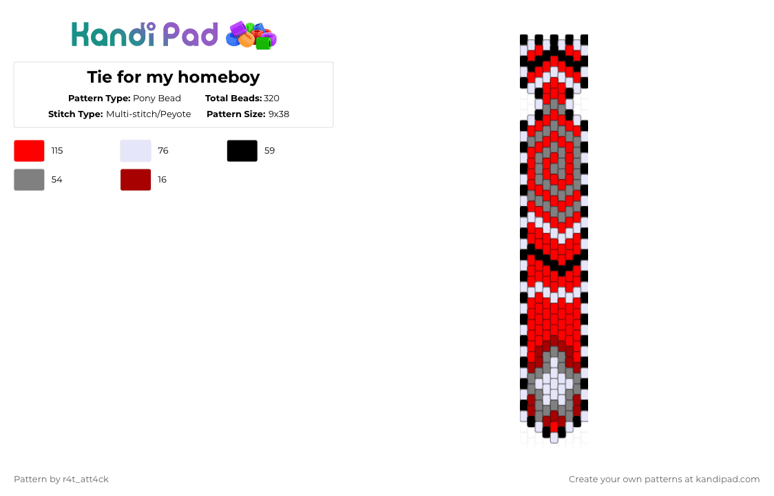 Tie for my homeboy - Pony Bead Pattern by r4t_att4ck on Kandi Pad - red,gray,tie,neck tie