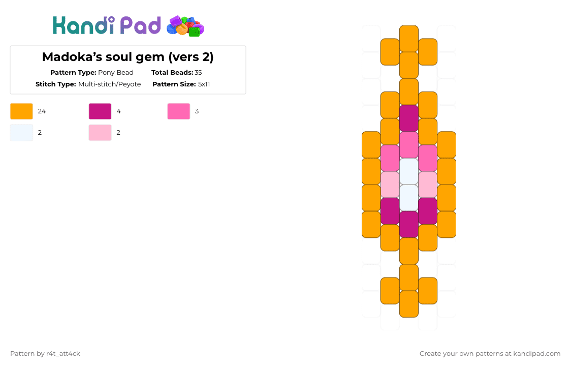 Madoka’s soul gem - Pony Bead Pattern by r4t_att4ck on Kandi Pad - pink,orange,madoka,kaname madoka,puella magi madoka magica,pmmm,magical girl,madoka kaname,soul gem,madoka magica