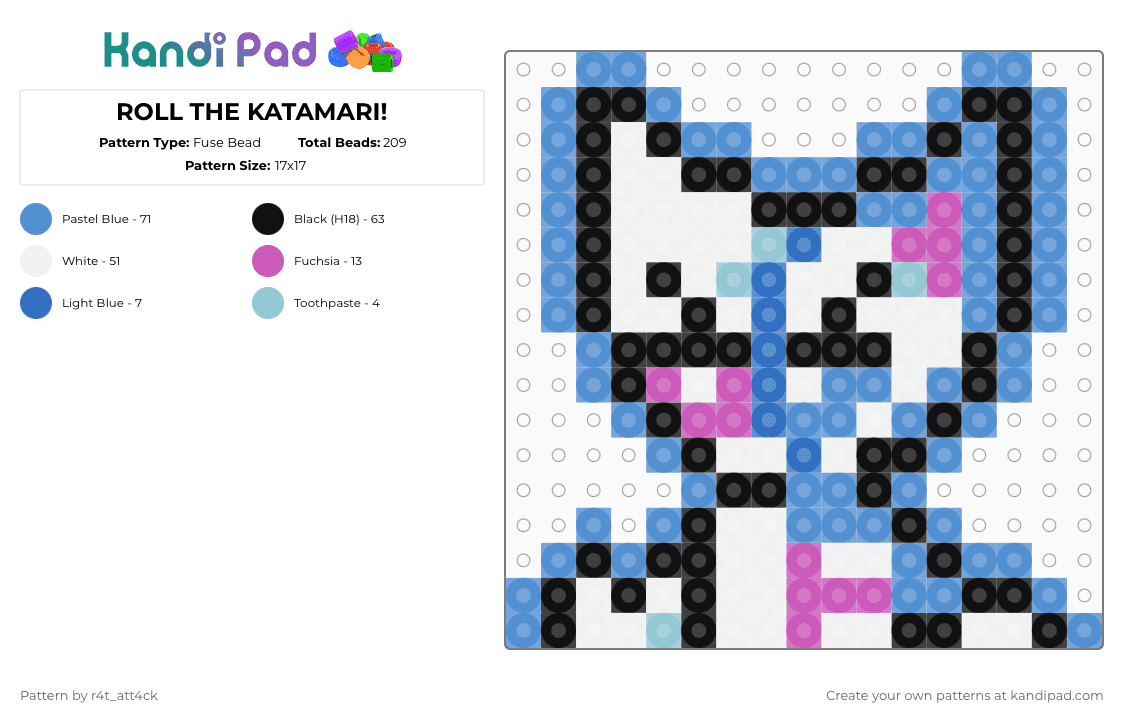 ROLL THE KATAMARI! - Fuse Bead Pattern by r4t_att4ck on Kandi Pad - light blue,femtanyl,katamari,katamari femtanyl,token,token femtanyl