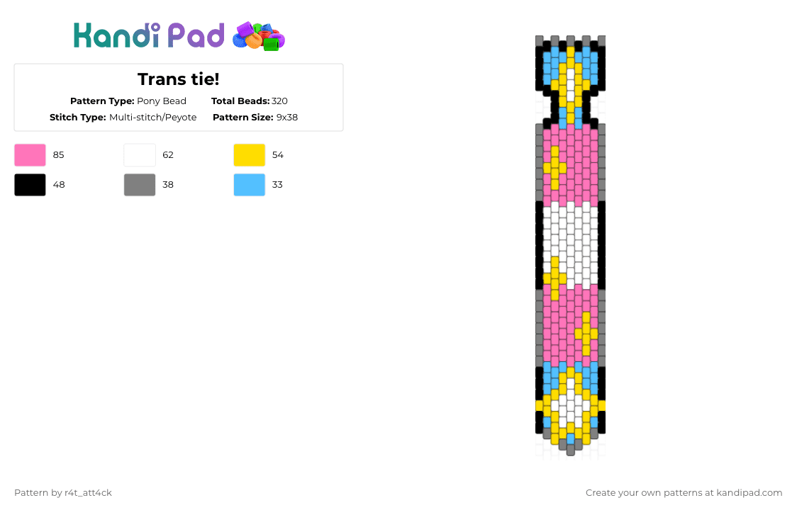 Trans tie! - Pony Bead Pattern by r4t_att4ck on Kandi Pad - yellow,pink,trans,transgender,tie,transmasc,transfem,trans tie,neck tie