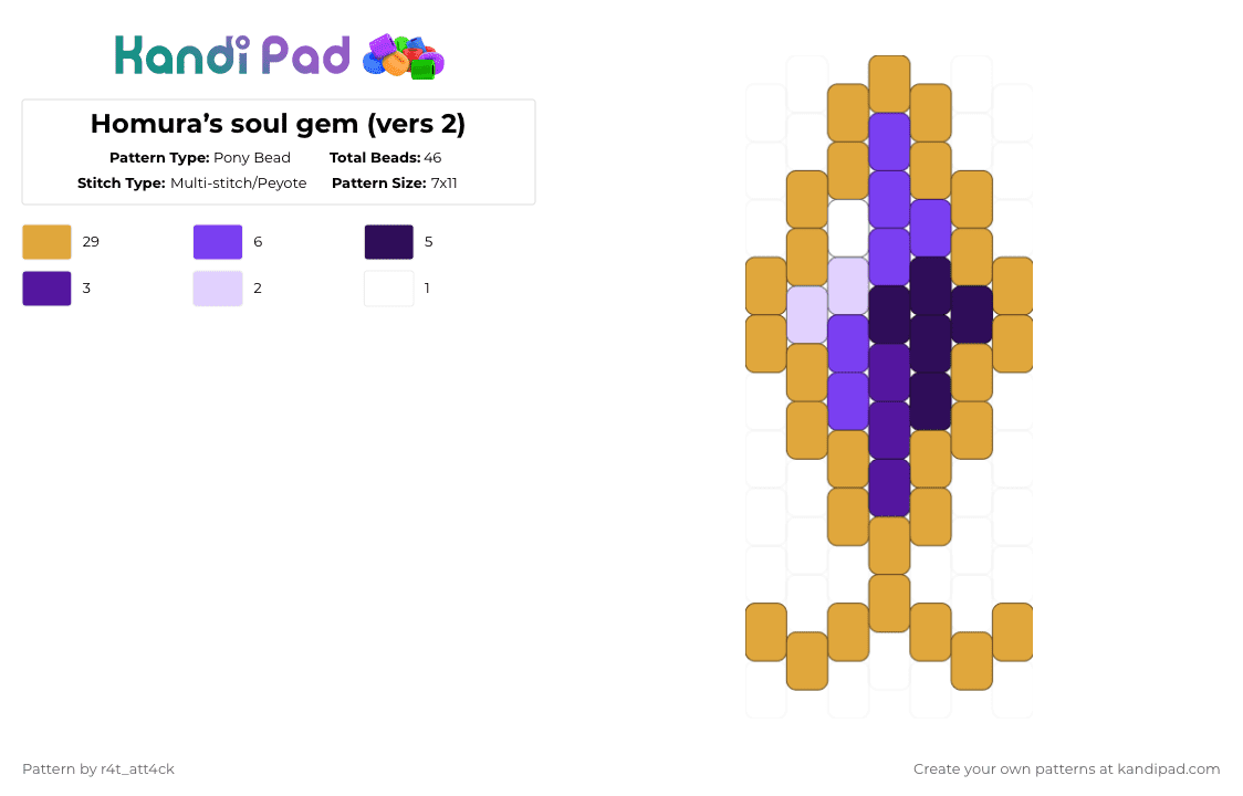 Homura’s soul gem (vers 2) - Pony Bead Pattern by r4t_att4ck on Kandi Pad - orange,homura,soul gem,puella magi madoka magica,pmmm,madoka,akemi homura,madoka magica,magical girl