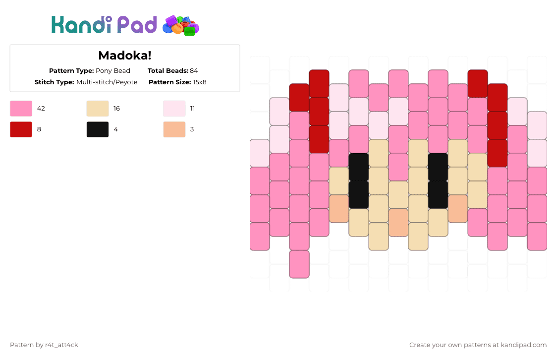Madoka! - Pony Bead Pattern by r4t_att4ck on Kandi Pad - pink,madoka,pmmm,puella magi madoka magica,madoka magica,magical girl,mahou shoujo madoka magica