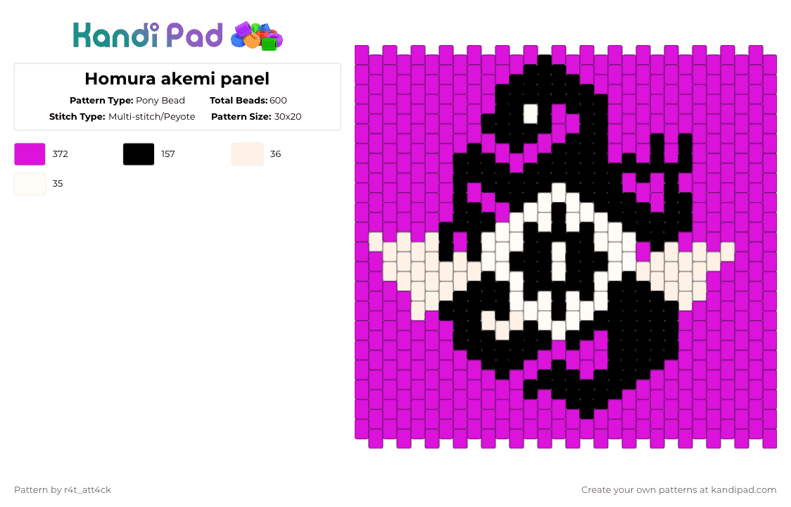 Homura akemi panel - Pony Bead Pattern by r4t_att4ck on Kandi Pad - pink,homura,homura akemi,madoka,madoka magica,puella magi madoka magica,devil homura,madoka magica rebellion,panel