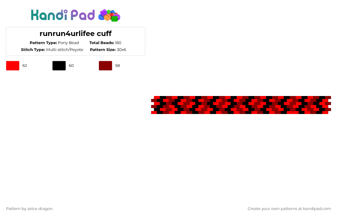 runrun4urlifee cuff - Pony Bead Pattern by astra-dragon on Kandi Pad - red,black,run,life,cuff