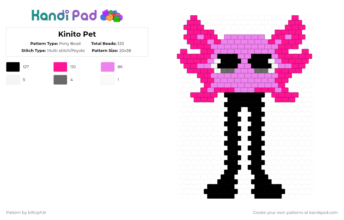 Kinito Pet - Pony Bead Pattern by billciph3r on Kandi Pad - pink,game,cartoon,character,horror game,game character,kinito,kinito pet,horror game character