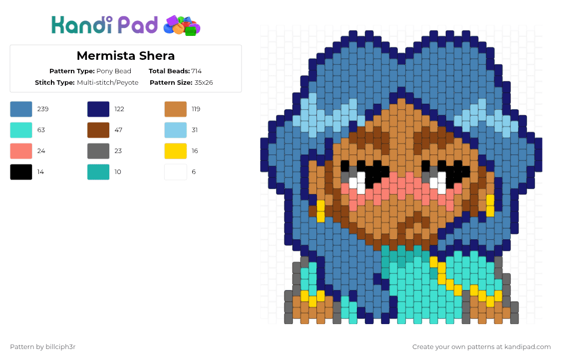 Mermista Shera - Pony Bead Pattern by billciph3r on Kandi Pad - blue,purple,light blue,orange,shera,cartoon,shera and the princesses of po,mermista,mermaid