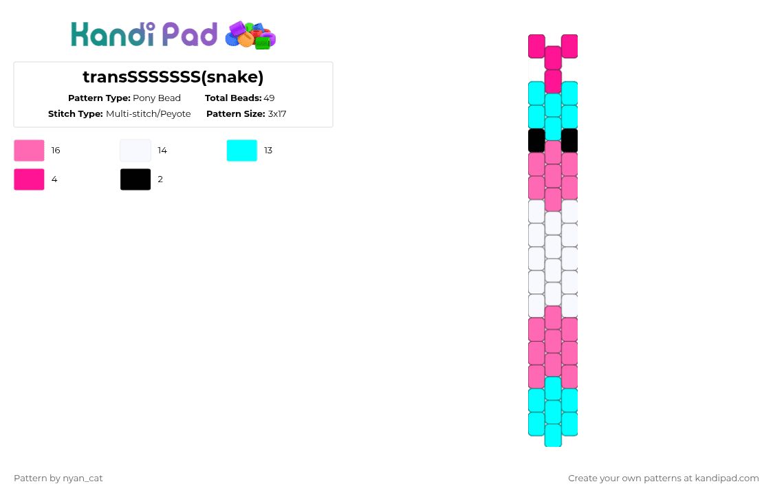 transSSSSSSS(snake) - Pony Bead Pattern by nyan_cat on Kandi Pad - pink,light blue