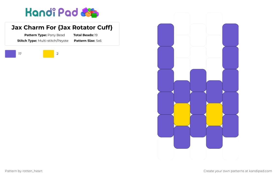 Jax Charm For {Jax Rotator Cuff} - Pony Bead Pattern by rotten_heart on Kandi Pad - blue,jax,charm,pink,purple,tadc