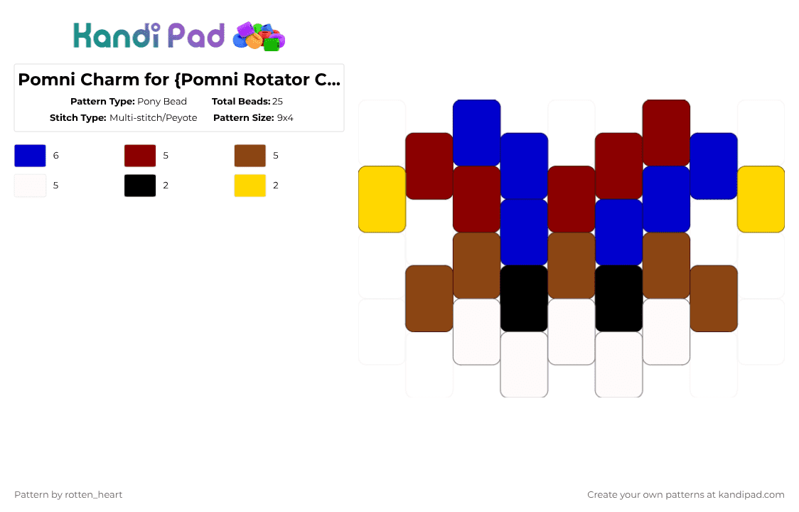 Pomni Charm for {Pomni Rotator Cuff} - Pony Bead Pattern by rotten_heart on Kandi Pad - purple,red,pomni,tadc,white,blue,brown,yellow,charm