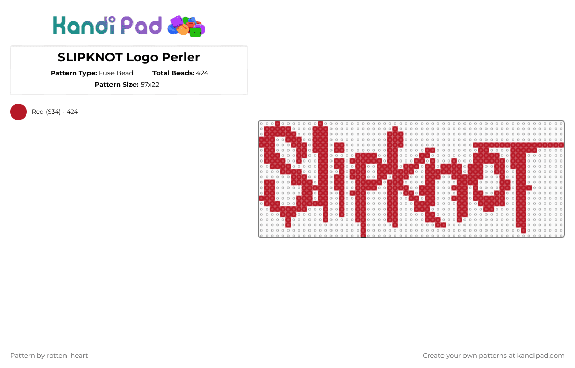 SLIPKNOT Logo Perler - Fuse Bead Pattern by rotten_heart on Kandi Pad - red,cotdpunkrock,slipknot,music,metal,punk,rock,perler logo