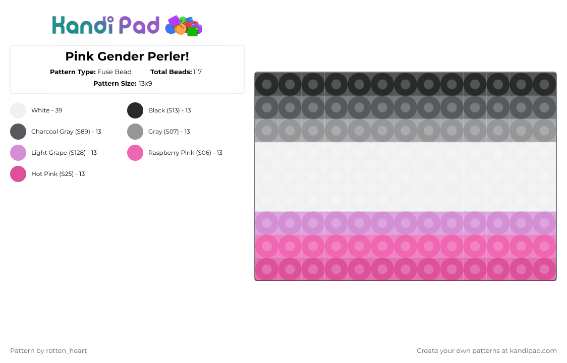 Pink Gender Perler! - Fuse Bead Pattern by rotten_heart on Kandi Pad - gray,pink,color,color gender,pink gender,pride,pride flag,perler,pride perler flag