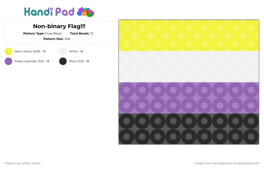 Non-binary Flag!!! - Fuse Bead Pattern by rotten_heart on Kandi Pad - yellow,pink