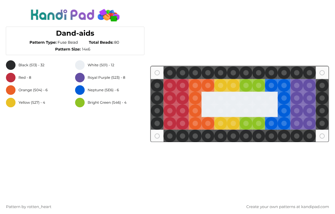 Dand-aids - Fuse Bead Pattern by rotten_heart on Kandi Pad - orange,blue,red,purple,dandys world,rainbow,perler,cute