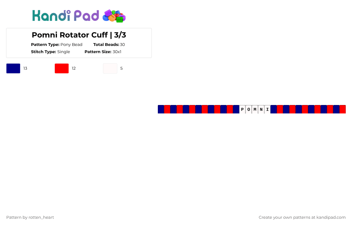Pomni Rotator Cuff | 3/3 - Pony Bead Pattern by rotten_heart on Kandi Pad - purple,red,pomni,blue,single,tadc