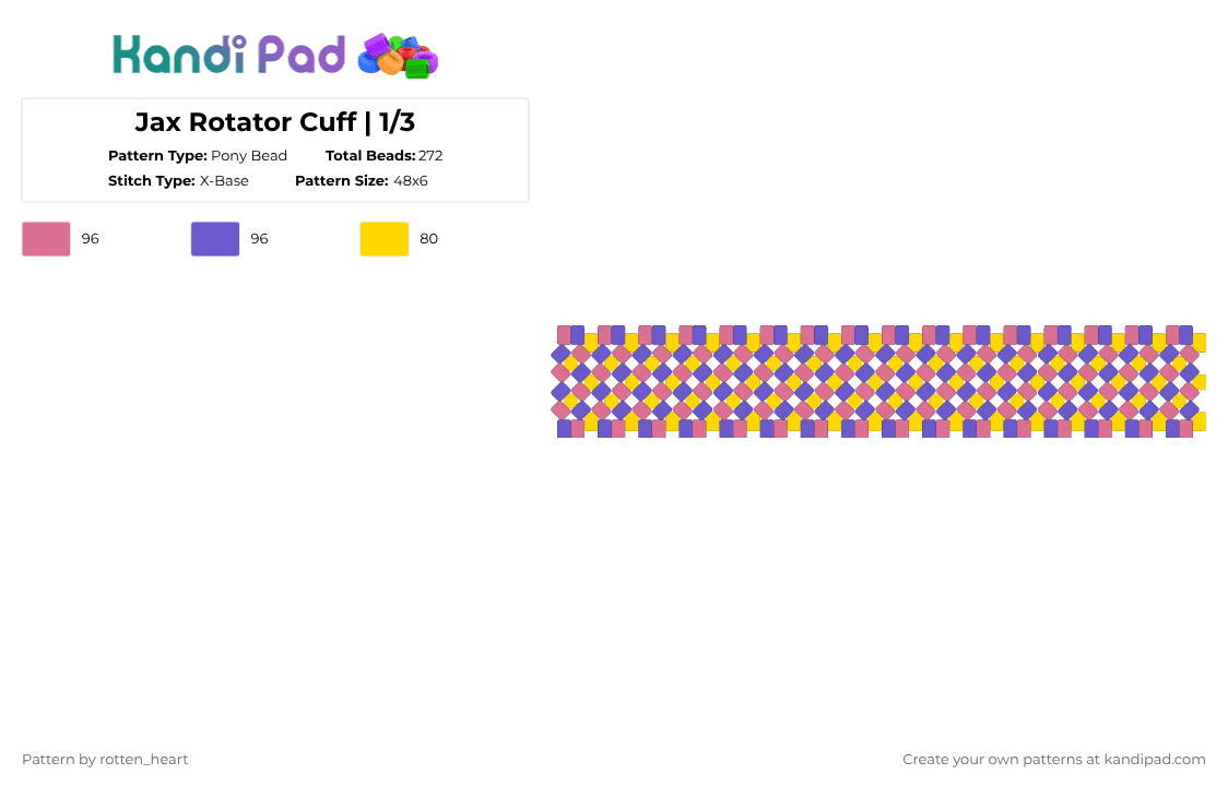 Jax Rotator Cuff | 1/3 - Pony Bead Pattern by rotten_heart on Kandi Pad - pink,blue,jax,tadc,purple,yellow,xbase,cuff,tadc cuff