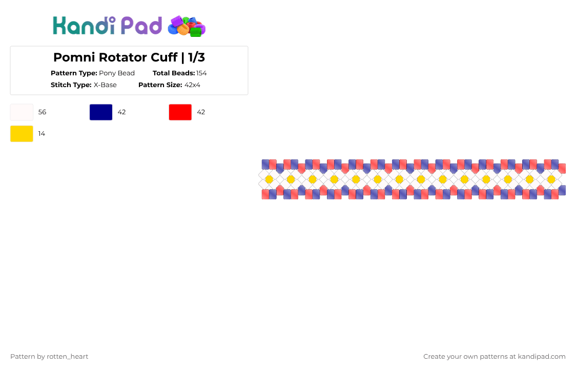 Pomni Rotator Cuff | 1/3 - Pony Bead Pattern by rotten_heart on Kandi Pad - purple,red,pomni,tadc,blue,yellow,white,xbase,rotator