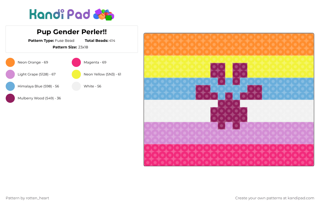 Pup Gender Perler!! - Fuse Bead Pattern by rotten_heart on Kandi Pad - pink,puppy,gender,pride,perler,pride flag,paw,arf arf