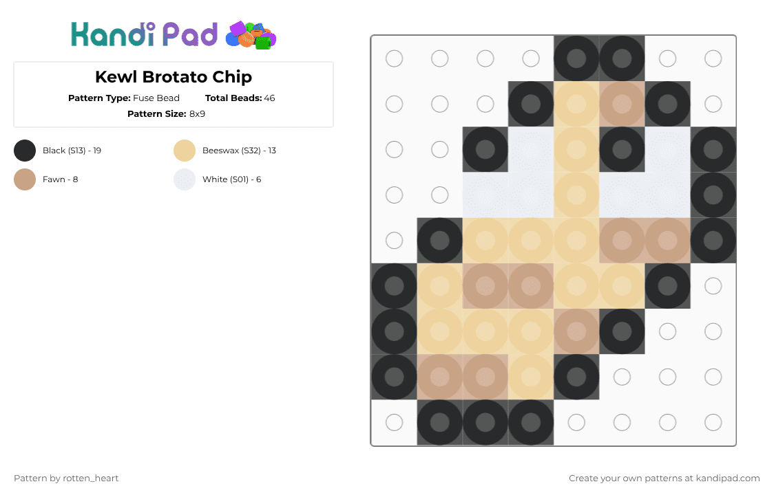 Kewl Brotato Chip - Fuse Bead Pattern by rotten_heart on Kandi Pad - beige,kewl,cool,potato chip,tuff,perler,peach,black,white