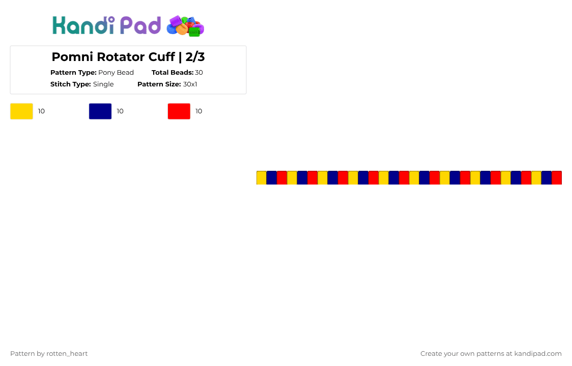 Pomni Rotator Cuff | 2/3 - Pony Bead Pattern by rotten_heart on Kandi Pad - yellow,purple,red,pomni,tadc,blue,single