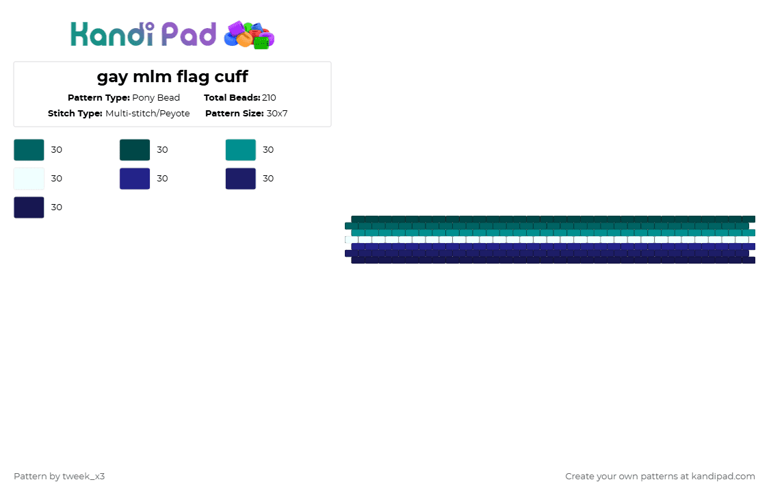 gay mlm flag cuff - Pony Bead Pattern by tweek_x3 on Kandi Pad - teal,purple