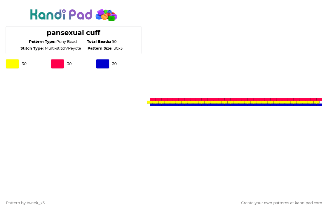 pansexual cuff - Pony Bead Pattern by tweek_x3 on Kandi Pad - yellow,red,purple