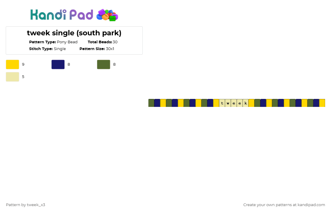 tweek single (south park) - Pony Bead Pattern by tweek_x3 on Kandi Pad - yellow