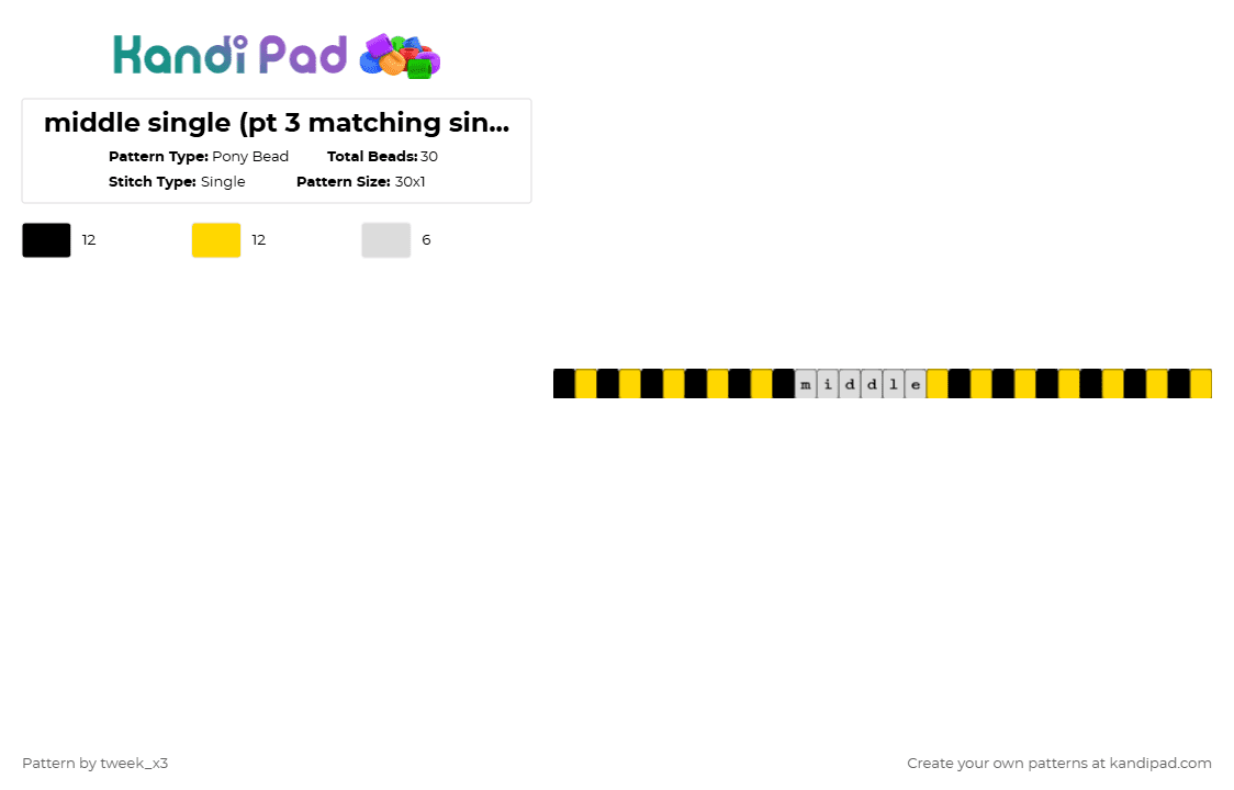 middle single (pt 3 matching singles) - Pony Bead Pattern by tweek_x3 on Kandi Pad - yellow,white
