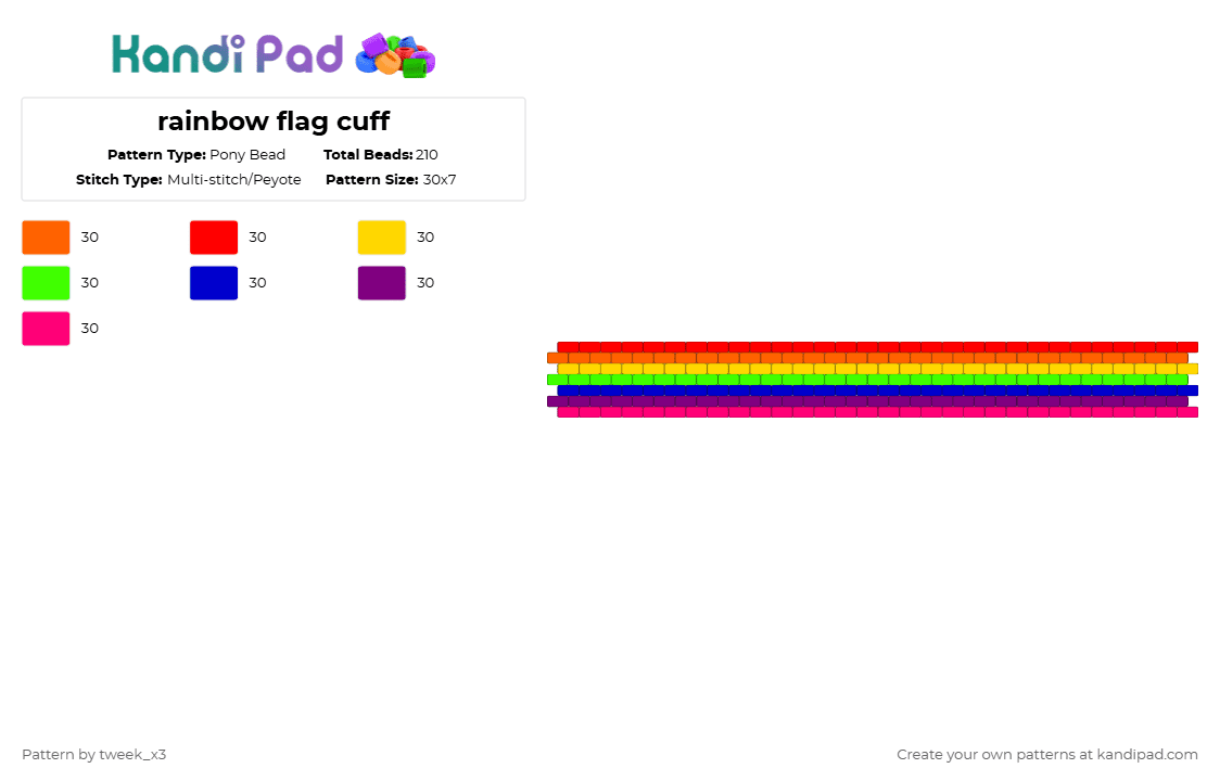 rainbow flag cuff - Pony Bead Pattern by tweek_x3 on Kandi Pad - pink