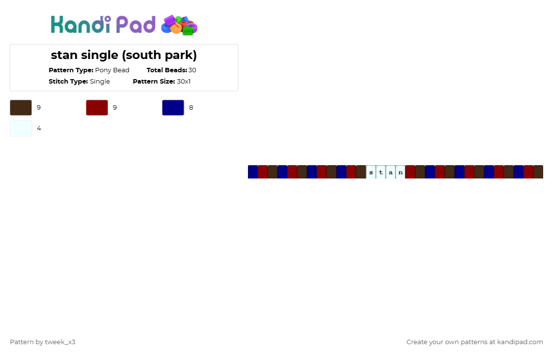 stan single (south park) - Pony Bead Pattern by tweek_x3 on Kandi Pad - brown,red