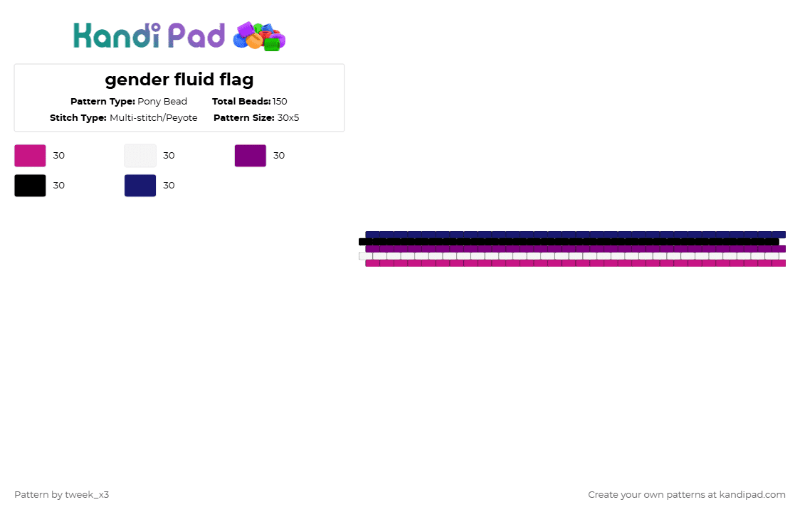 gender fluid flag - Pony Bead Pattern by tweek_x3 on Kandi Pad - pink,purple