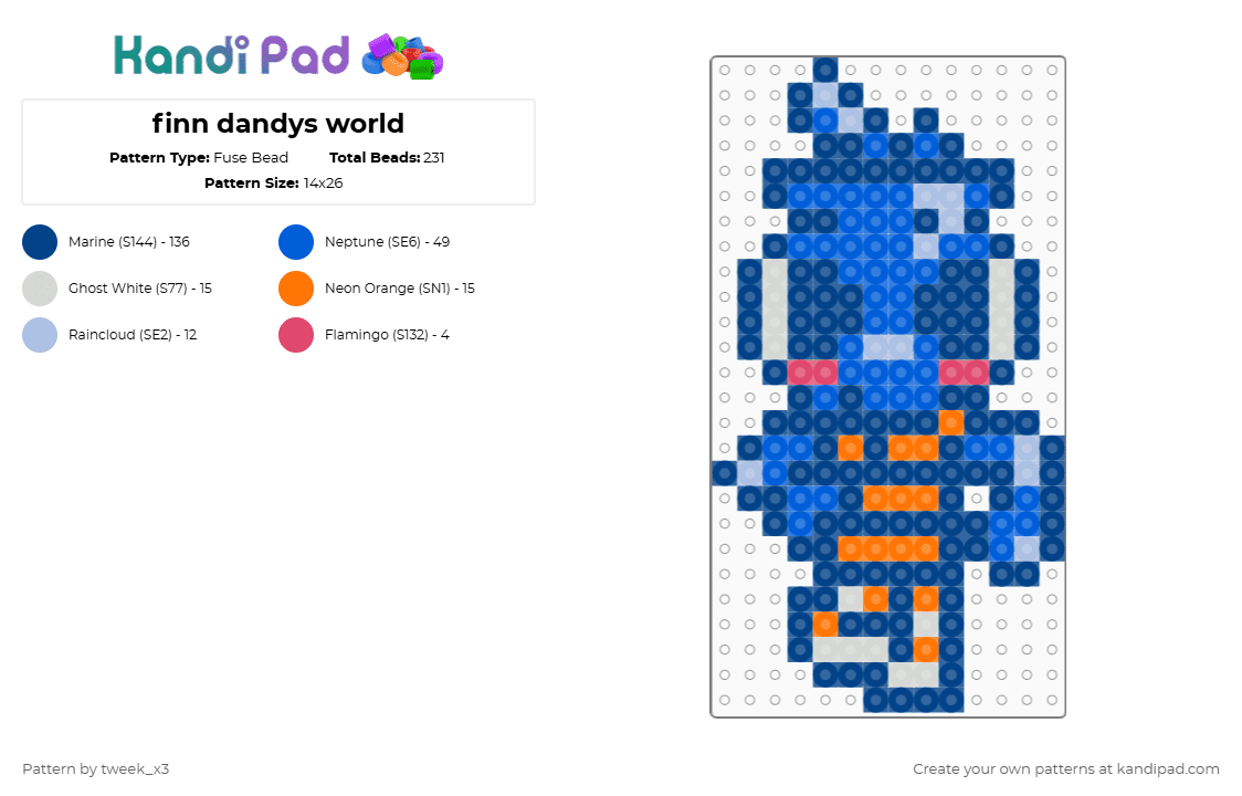 finn dandys world - Fuse Bead Pattern by tweek_x3 on Kandi Pad - blue