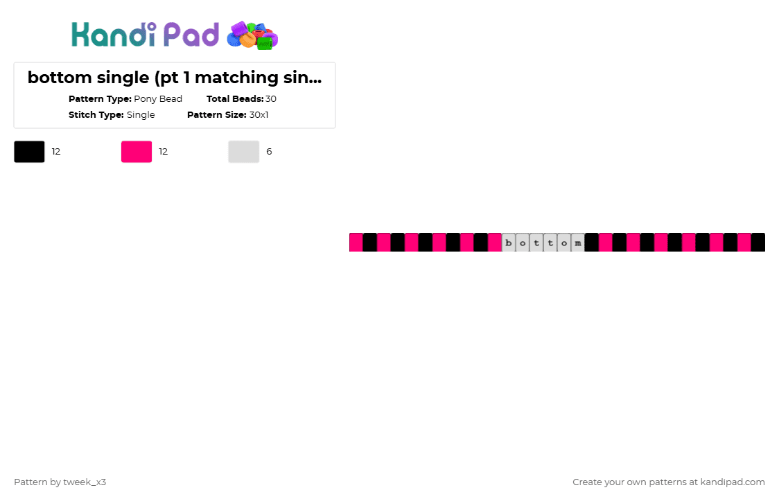 bottom single (pt 1 matching single) - Pony Bead Pattern by tweek_x3 on Kandi Pad - pink,white