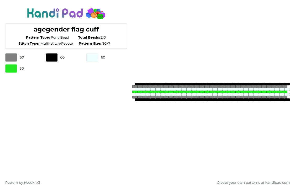 agegender flag cuff - Pony Bead Pattern by tweek_x3 on Kandi Pad - gray,green