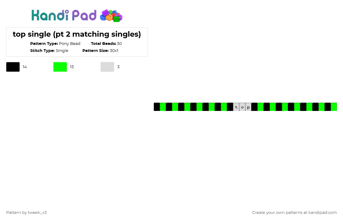 top single (pt 2 matching singles) - Pony Bead Pattern by tweek_x3 on Kandi Pad - green