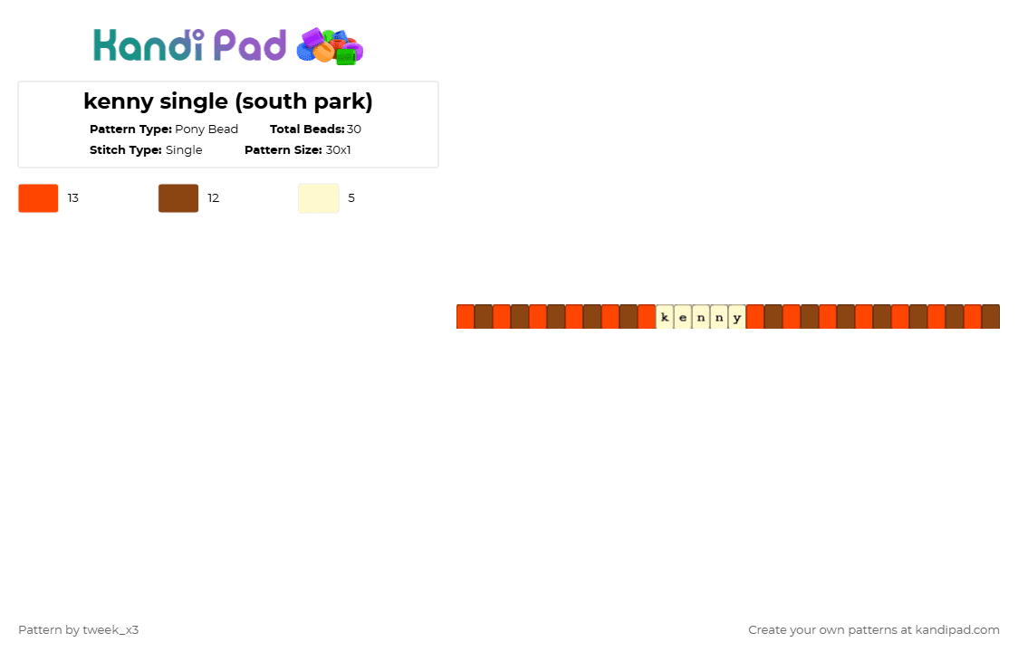 kenny single (south park) - Pony Bead Pattern by tweek_x3 on Kandi Pad - red
