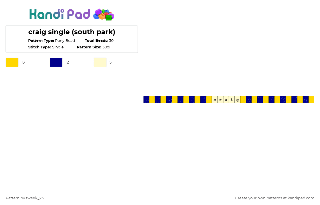 craig single (south park) - Pony Bead Pattern by tweek_x3 on Kandi Pad - purple,yellow