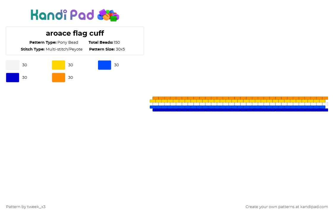 aroace flag cuff - Pony Bead Pattern by tweek_x3 on Kandi Pad - yellow,blue,purple,orange