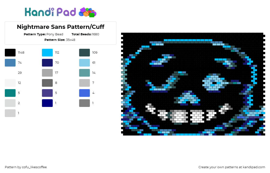 Nightmare Sans Pattern/Cuff - Pony Bead Pattern by cofu_likescoffee on Kandi Pad - nightmare sans,undertale,skull,blue,game fans