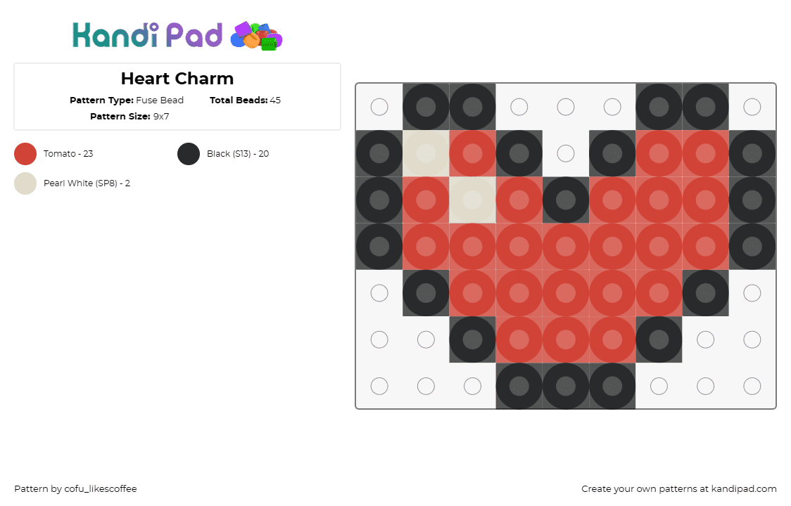 Heart Charm - Fuse Bead Pattern by cofu_likescoffee on Kandi Pad - heart,love,timeless,symbol,heartfelt,classic,red