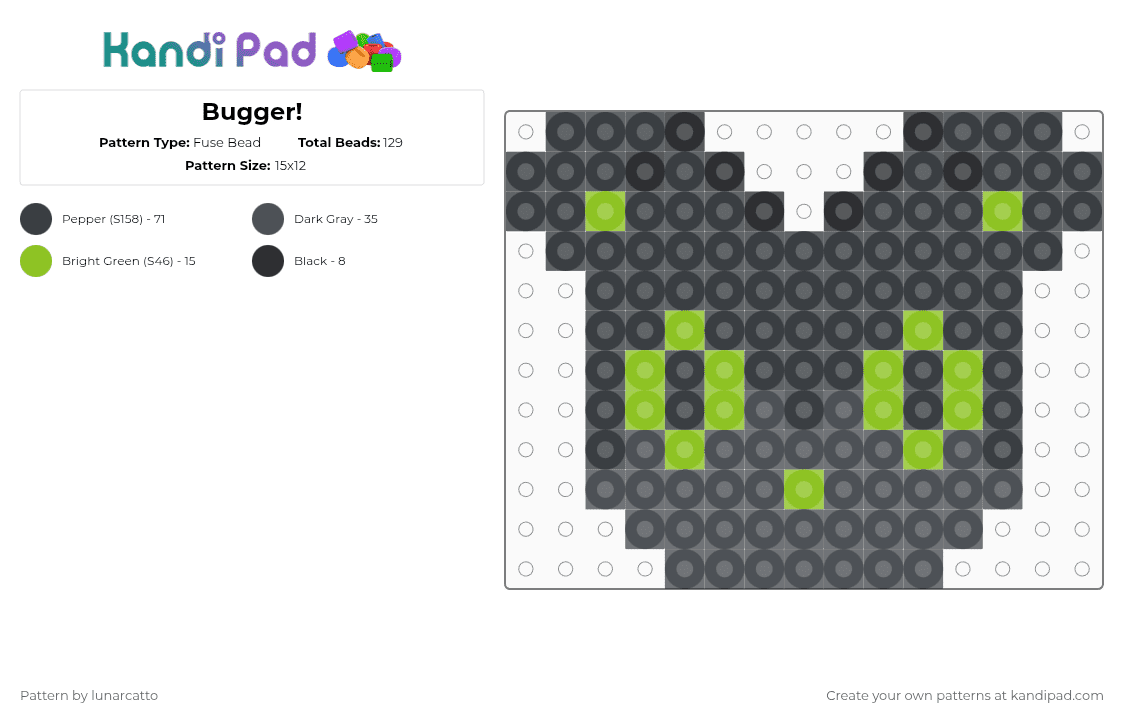 Bugger! - Fuse Bead Pattern by lunarcatto on Kandi Pad - gray,green,slug cat,scug,rainworld