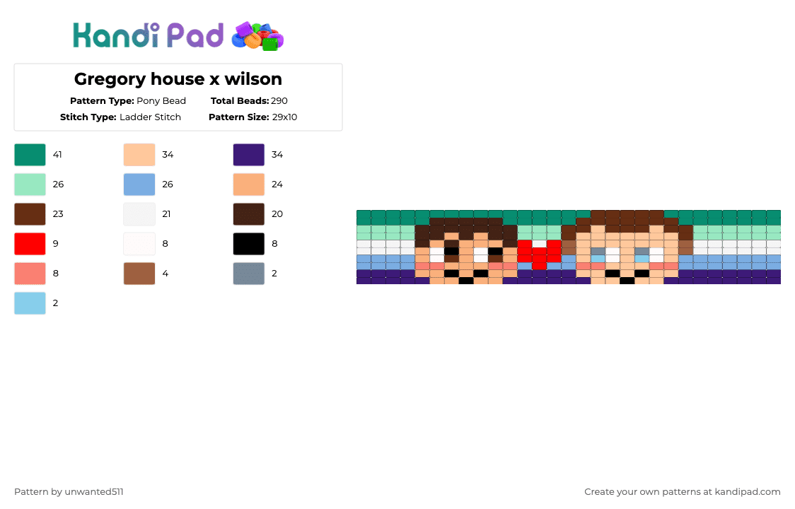 Gregory house x wilson - Pony Bead Pattern by unwanted511 on Kandi Pad - teal,brown,beige,colorful